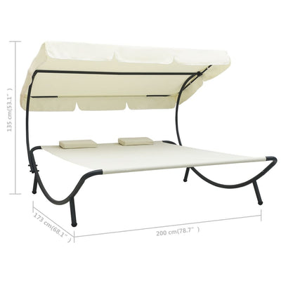 Outdoor Lounge Bed with Canopy and Pillows Cream White Payday Deals