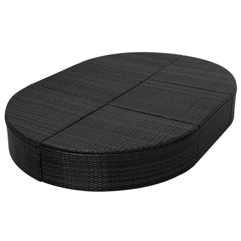 Outdoor Lounge Bed with Cushion Poly Rattan Black Payday Deals