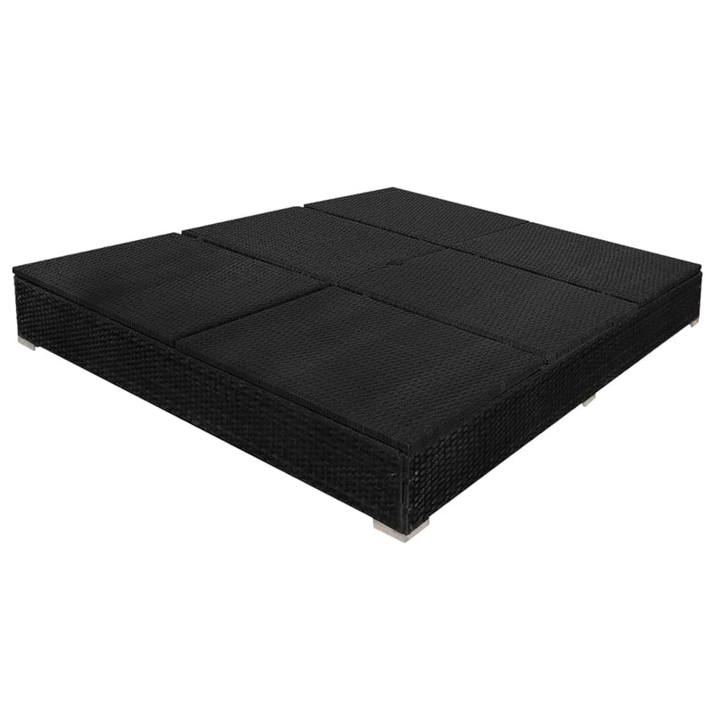 Outdoor Lounge Bed with Umbrella Poly Rattan Black Payday Deals