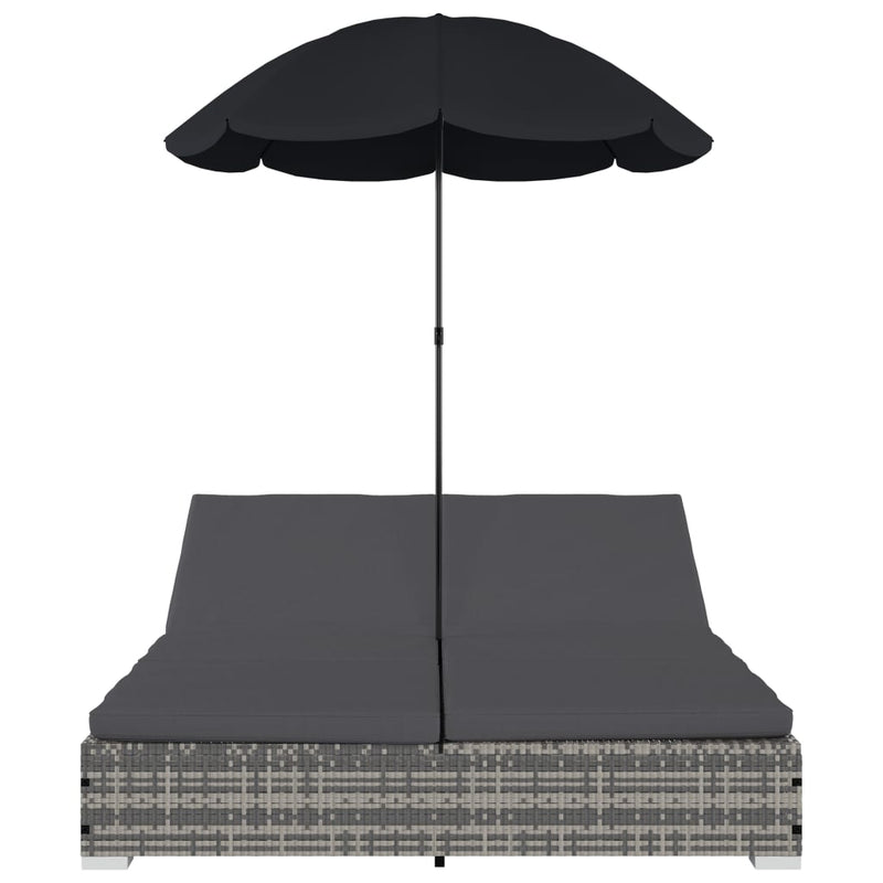 Outdoor Lounge Bed with Umbrella Poly Rattan Grey Payday Deals