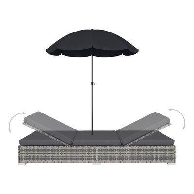 Outdoor Lounge Bed with Umbrella Poly Rattan Grey Payday Deals