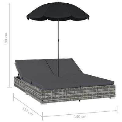 Outdoor Lounge Bed with Umbrella Poly Rattan Grey Payday Deals