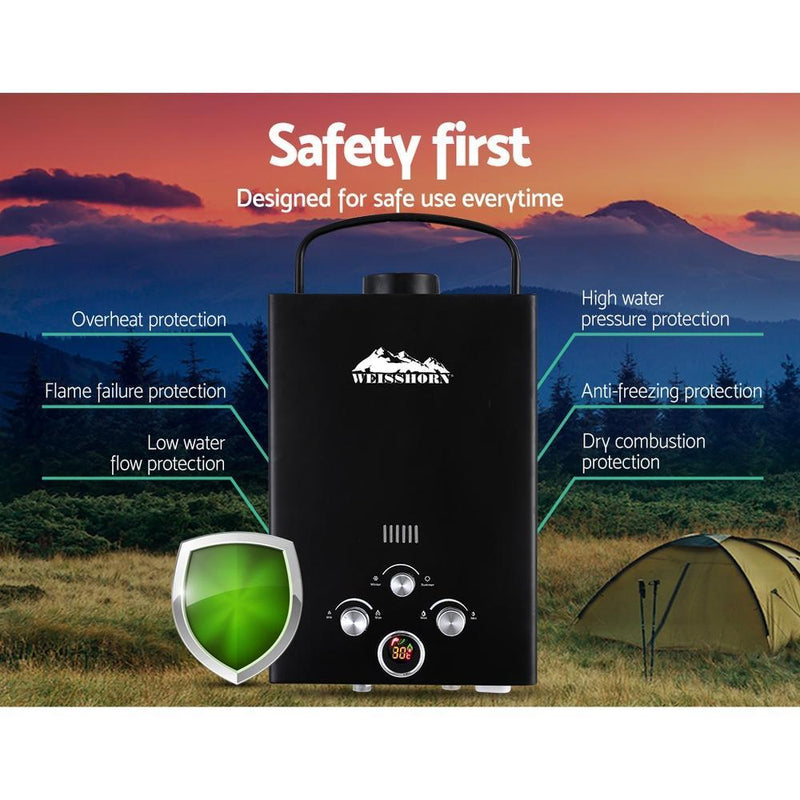 Weisshorn Outdoor Portable LPG Gas Hot Water Heater Shower Head 12V Water Pump Black Payday Deals