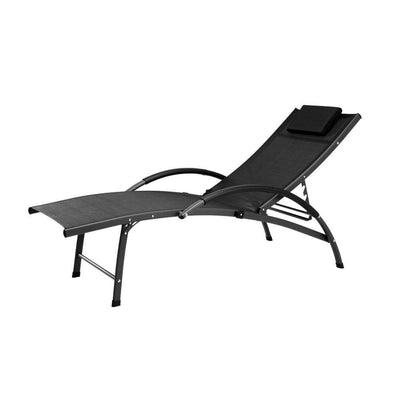 Outdoor Sun Lounge Beach Chair Folding Recliner Garden Patio Furniture Black