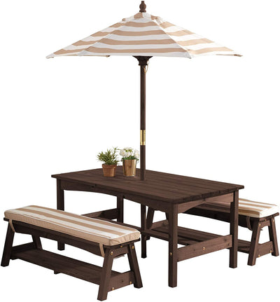 Outdoor Table & Bench Set with Cushions & Umbrella (Brown) Payday Deals