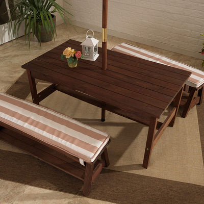 Outdoor Table & Bench Set with Cushions & Umbrella (Brown) Payday Deals