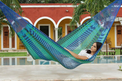 Mayan Legacy Queen Size Outdoor Cotton Mexican Hammock in Caribe Colour - Payday Deals