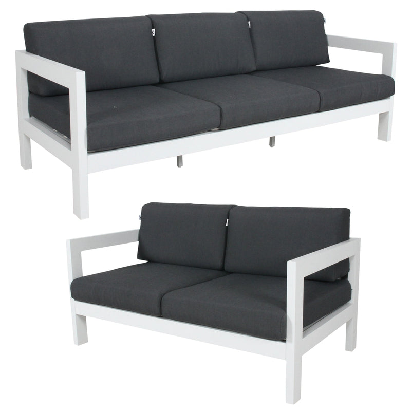 Outie 2pc Set 2+3 Seater Outdoor Sofa Lounge Aluminium Frame White Payday Deals