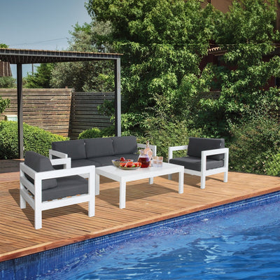 Outie 2pc Set 2+3 Seater Outdoor Sofa Lounge Aluminium Frame White Payday Deals