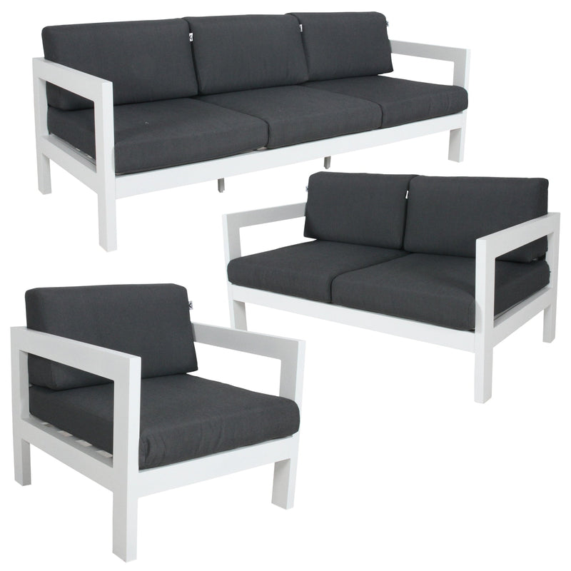 Outie 3pc Set 1+2+3 Seater Outdoor Sofa Lounge Aluminium Frame White Payday Deals