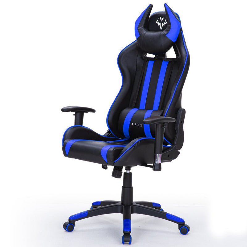OVERDRIVE Diablo Reclining Gaming Chair Black & Blue Computer Lumbar Office Horns Payday Deals