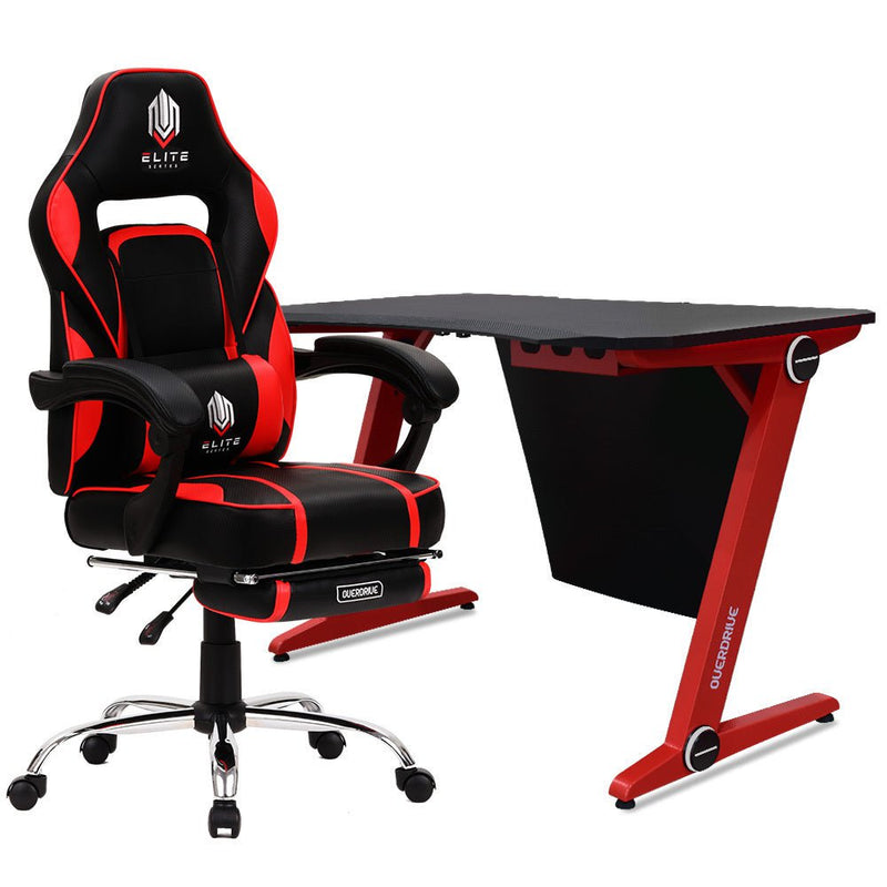 OVERDRIVE Gaming Chair Desk Racing Seat Setup PC Combo Office Table Black Red Payday Deals