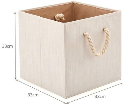 Pack of 2  Foldable Bamboo Fabric Storage Bin with Cotton Rope Handle and Collapsible Resistant Basket Box Organizer for Shelves – Beige (33 x 33 x 33 cm) Payday Deals