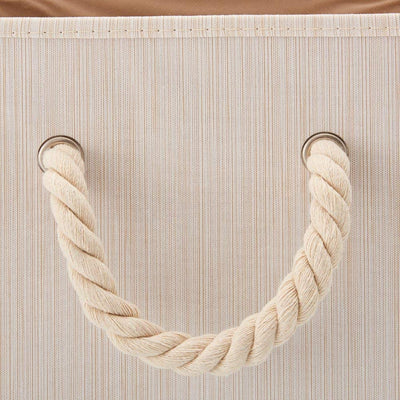 Pack of 2  Foldable Bamboo Fabric Storage Bin with Cotton Rope Handle and Collapsible Resistant Basket Box Organizer for Shelves – Beige (33 x 33 x 33 cm) Payday Deals