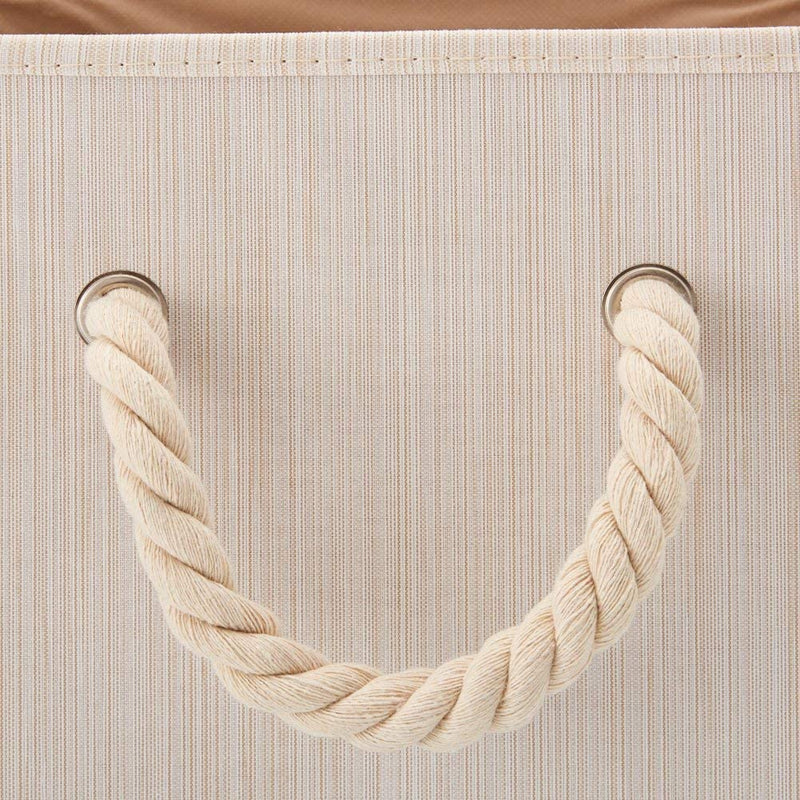 Pack of 2  Foldable Bamboo Fabric Storage Bin with Cotton Rope Handle and Collapsible Resistant Basket Box Organizer for Shelves – Beige (33 x 33 x 33 cm) Payday Deals