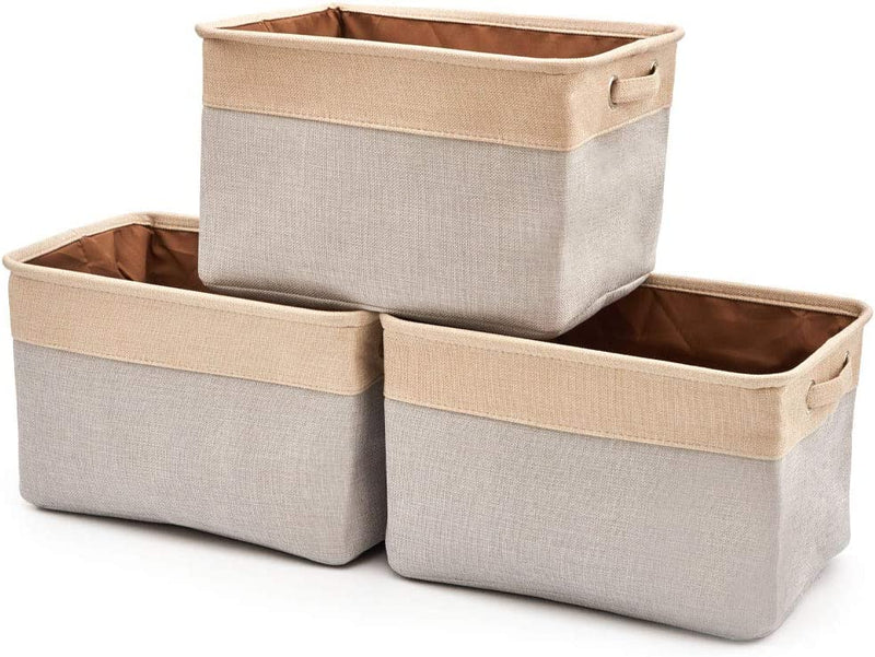 Pack of 3 Collapsible Large Cube Fabric Storage Bins Baskets for Laundry - Beige Payday Deals