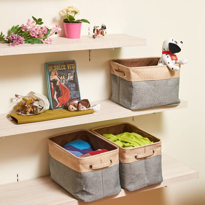 Pack of 3 Collapsible Large Cube Fabric Storage Bins Baskets for Laundry - Gray and Brown Payday Deals