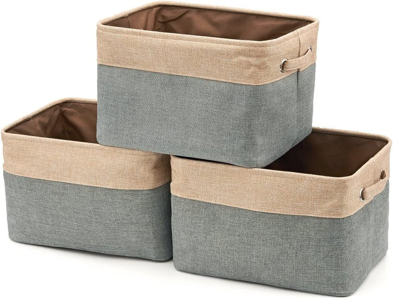 Pack of 3 Collapsible Large Cube Fabric Storage Bins Baskets for Laundry - Gray and Brown Payday Deals