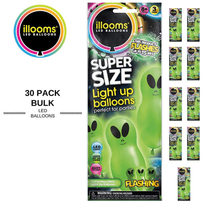 Pack of 30 iLLOOMS LED Light Balloons Halloween Parties Flashing ALIENS BULK Payday Deals