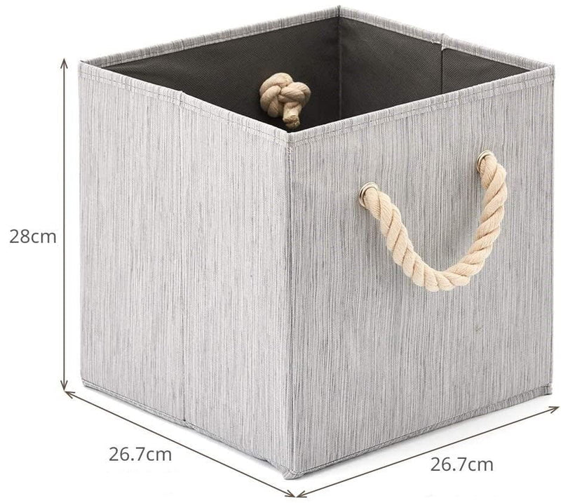 Pack of 4 Foldable Fabric Storage Cube Bins with Cotton Rope Handle and Collapsible Water Resistant Basket Box Organizer for Shelves (Grey) Payday Deals