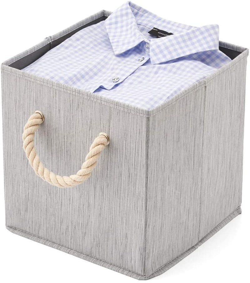 Pack of 4 Foldable Fabric Storage Cube Bins with Cotton Rope Handle and Collapsible Water Resistant Basket Box Organizer for Shelves (Grey) Payday Deals