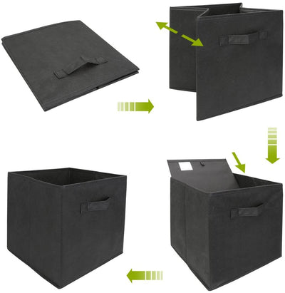 Pack of 6 Foldable Fabric Basket Bin Storage Cube for Nursery, Office and Home Décor (Black) Payday Deals