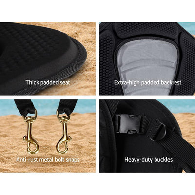 Padded Kayak Canoe Seat Adjustable Backrest with Straps Brass Snap Hooks