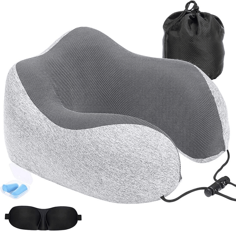 Pain Relief Memory Foam Neck Pillow for Travel in Car U Shape Travel Pillow Airplane with Eye Mask Set Payday Deals