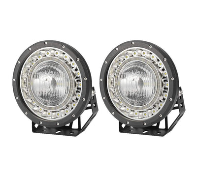 Pair 9 inch CREE LED Driving Lights SPOT Beam 4x4 Spotlights BLACK With DRL ATV