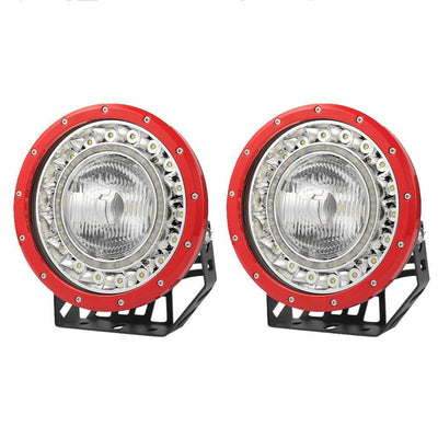 Pair 9 inch CREE LED Driving Lights Spot Beam 4x4 Spotlights RED W/ DRL Offroad