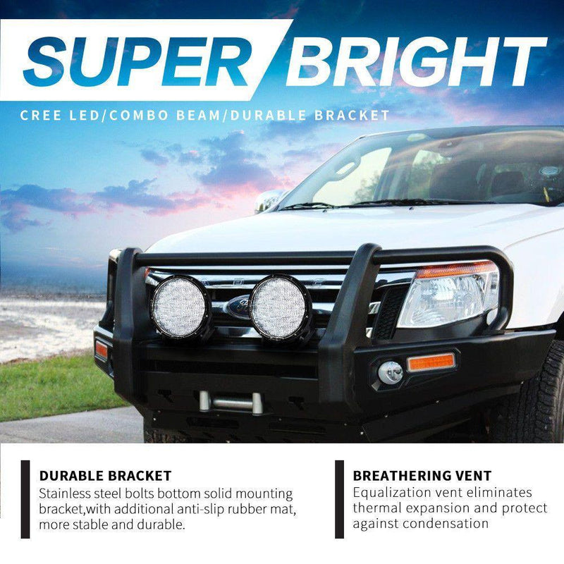 Pair 9inch 370w LED Driving Light Black Spotlight Lightfox EX Series