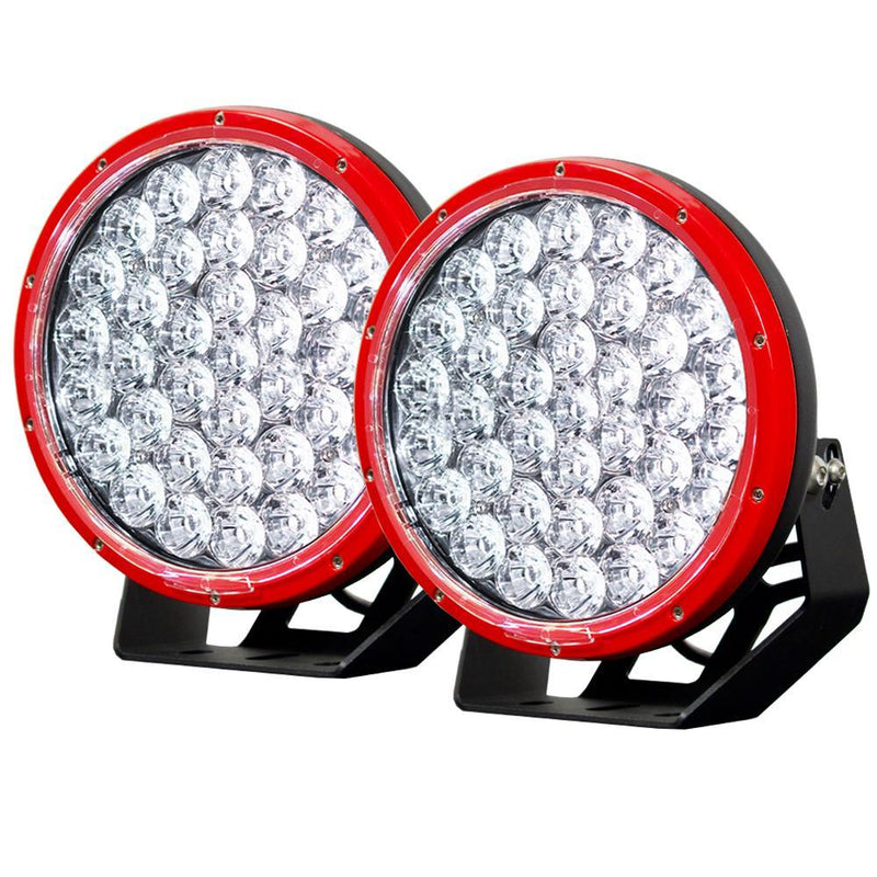 Pair 9inch 370w LED Driving Light Cree Red Round Spotlight BAR Offroad 4x4