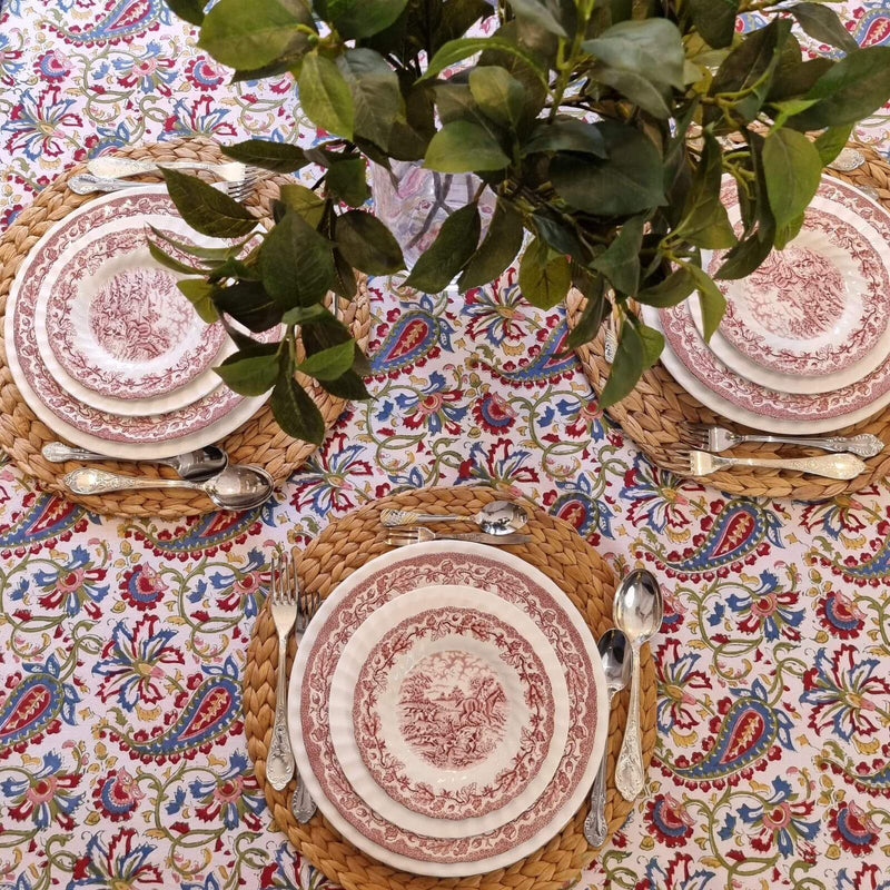 Paisley Block-Printed Tablecloth - Ruby - Payday Deals