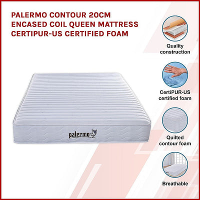Palermo Contour 20cm Encased Coil Queen Mattress CertiPUR-US Certified Foam Payday Deals