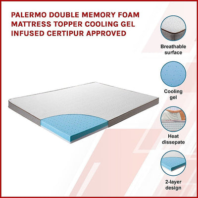 Palermo Double Memory Foam Mattress Topper Cooling Gel Infused CertiPUR Approved Payday Deals