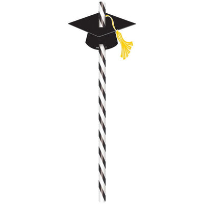 Paper Straws with Black Graduation Caps 12 Pack Payday Deals