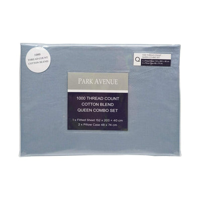 Park Avenue 1000TC Cotton Blend Sheet & Pillowcases Set Hotel Quality Bedding Single Blue Fog Payday Deals