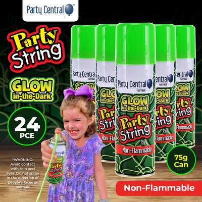 Party Central 24PCE Glow In The Dark Silly String Cans Non-Flammable 75g Payday Deals