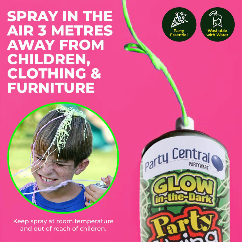 Party Central 24PCE Glow In The Dark Silly String Cans Non-Flammable 75g Payday Deals