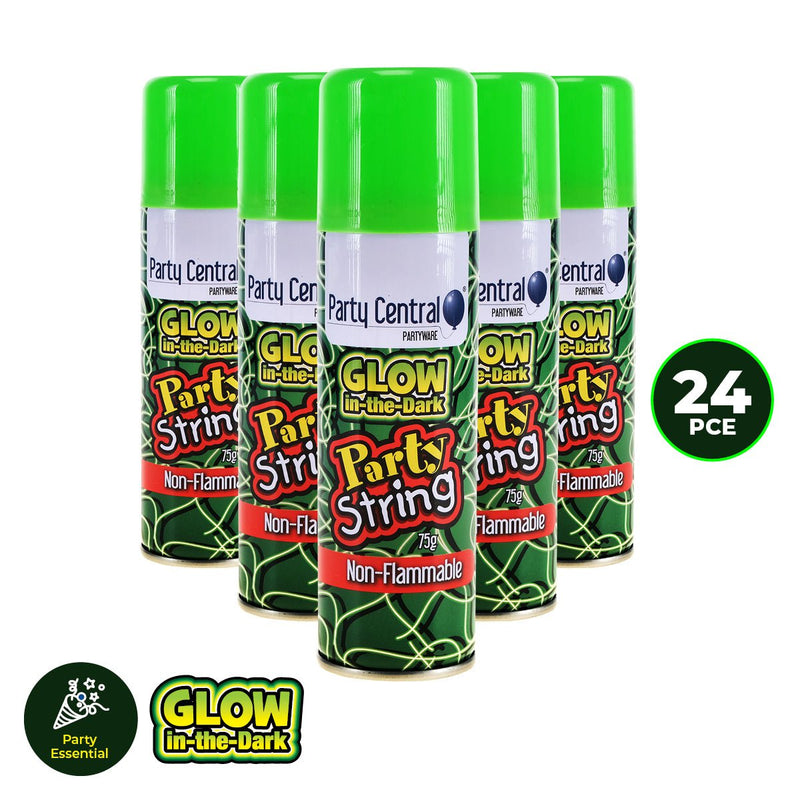 Party Central 24PCE Glow In The Dark Silly String Cans Non-Flammable 75g Payday Deals