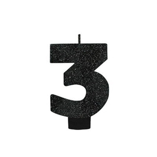 Party Supplies Black Glitter Number Candle [Number: 3] Payday Deals