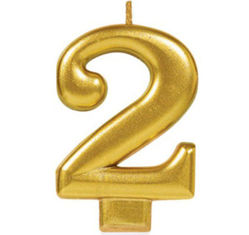 Party Supplies Gold Metallic Number Candle [Number: 2] Payday Deals