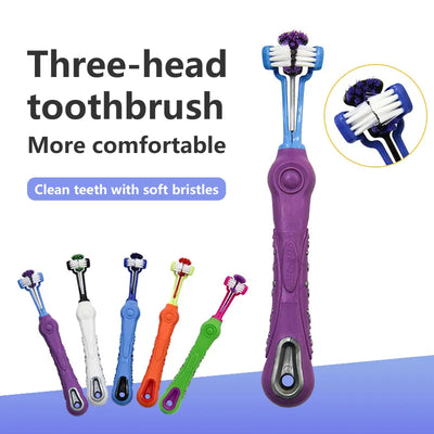 Pawfriends Pet Three-Head Multi-Angle Dog Cat Toothbrush Oral Cleaning Product Blue Payday Deals