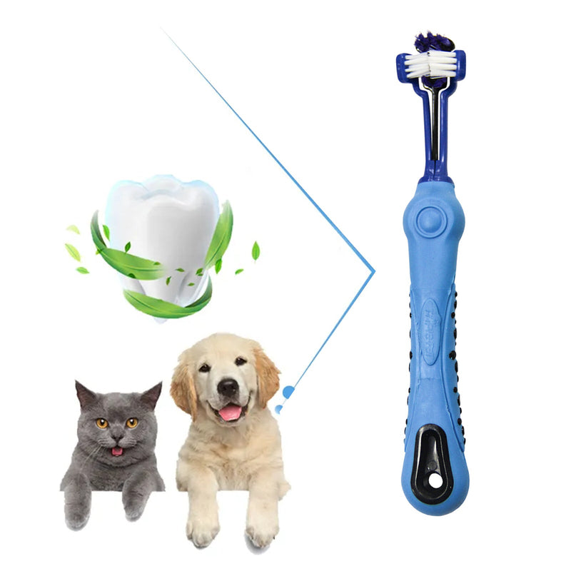 Pawfriends Pet Three-Head Multi-Angle Dog Cat Toothbrush Oral Cleaning Product Blue Payday Deals