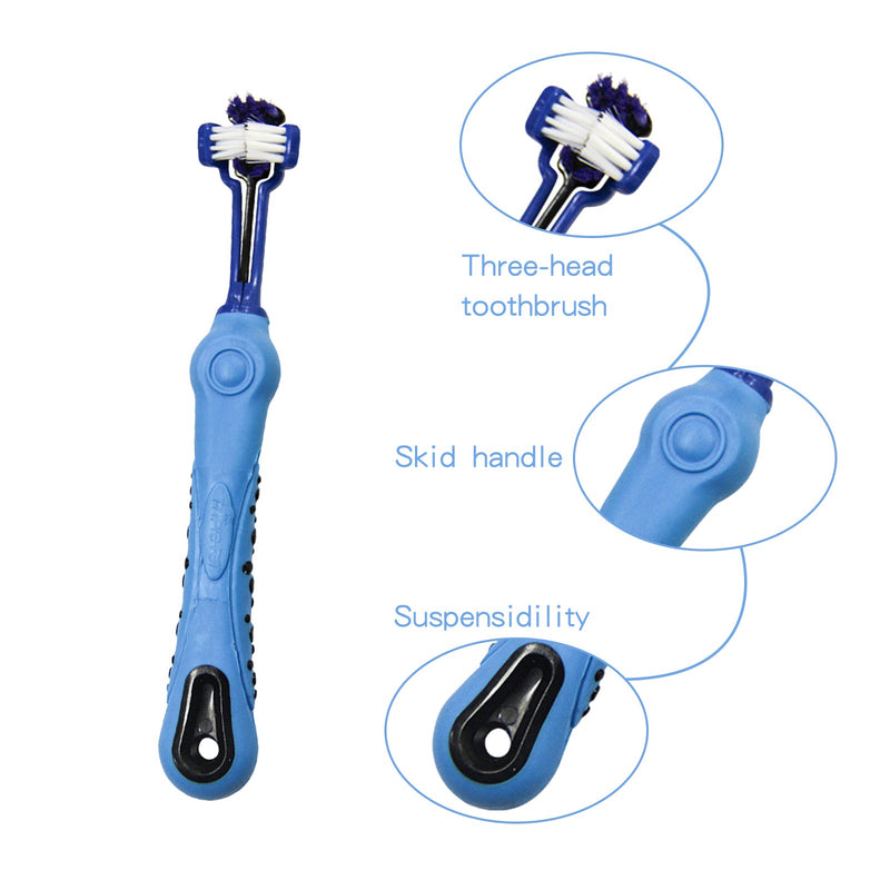 Pawfriends Pet Three-Head Multi-Angle Dog Cat Toothbrush Oral Cleaning Product Blue Payday Deals