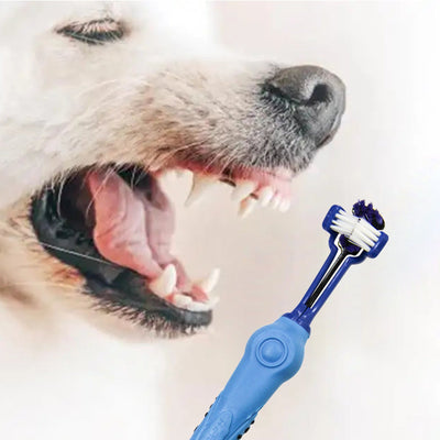 Pawfriends Pet Three-Head Multi-Angle Dog Cat Toothbrush Oral Cleaning Product Blue Payday Deals