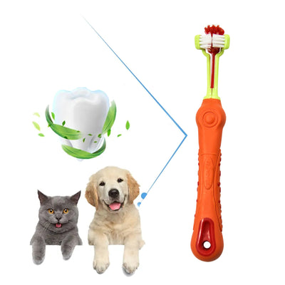 Pawfriends Pet Three-Head Multi-Angle Dog  Cat Toothbrush Oral Cleaning Product Orange Payday Deals