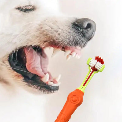 Pawfriends Pet Three-Head Multi-Angle Dog  Cat Toothbrush Oral Cleaning Product Orange Payday Deals