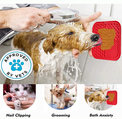 Pawfriends Silicone Dog Pet Lick Mat Anti-choking Slow Feeder Bath Grooming Helper Red Payday Deals