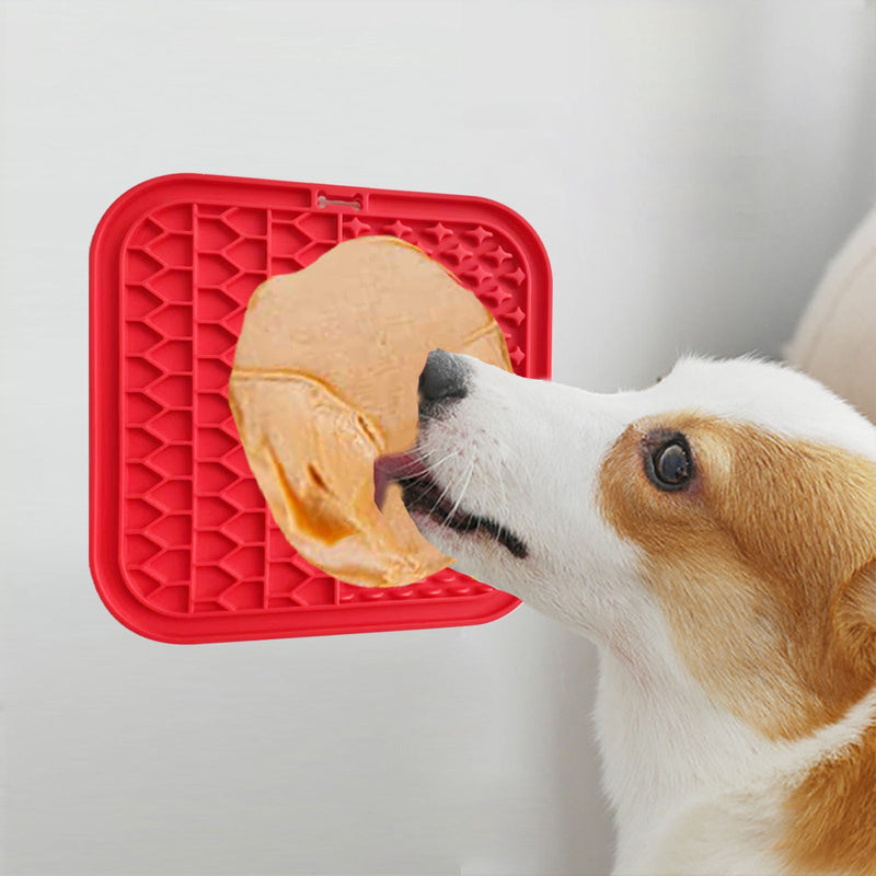 Pawfriends Silicone Dog Pet Lick Mat Anti-choking Slow Feeder Bath Grooming Helper Red Payday Deals